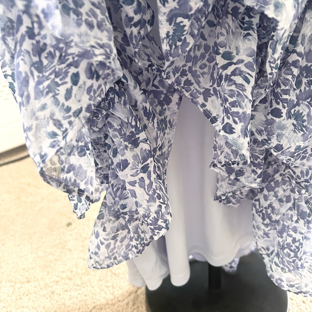 Blue and White Floral Tiered Mini Dress - Picture 5 of 5